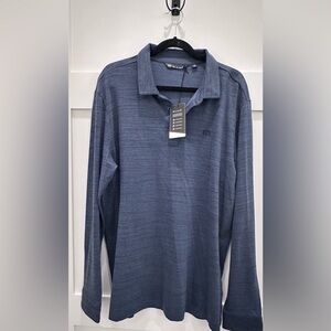 Travis Mathew Heathered Blue Long Sleeve Polo